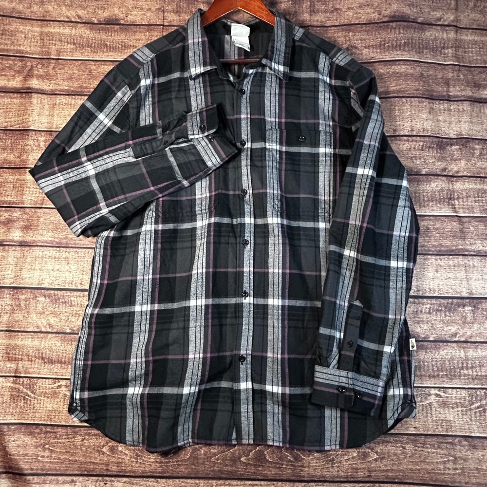 The North Face Mens XL Plaid Flannel Button Down Shirt Long Sleeve Grey Purple